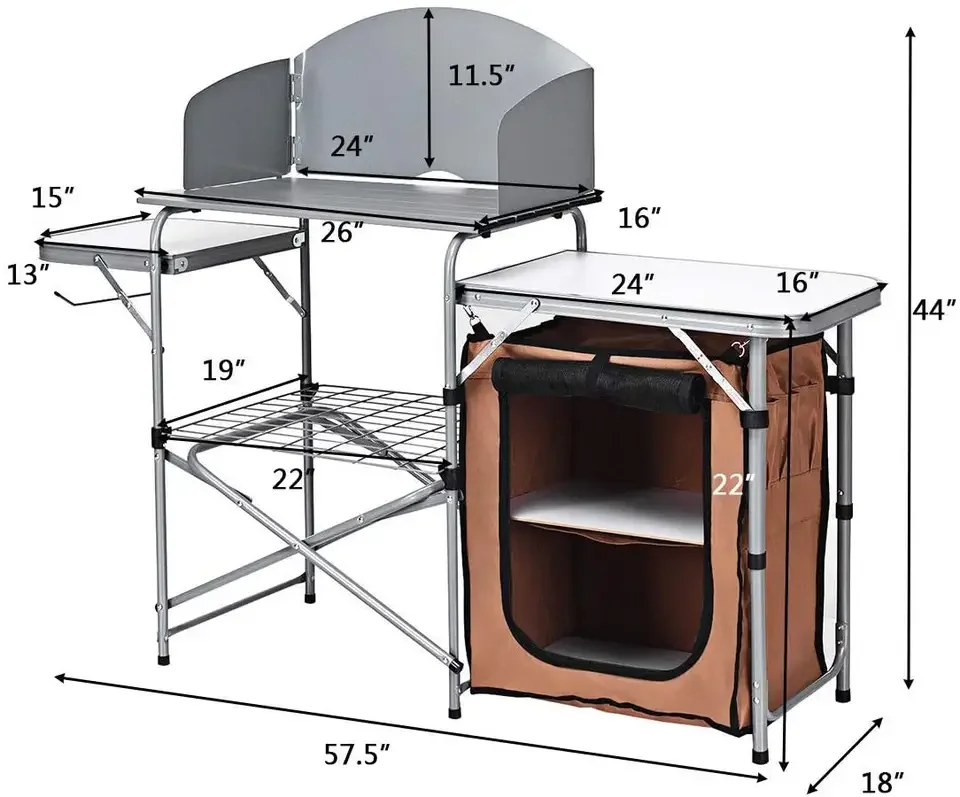 Outdoor Camping Double Layer Storage Rack Self Driving Barbecue Table Portable Aluminum oy Folding Table