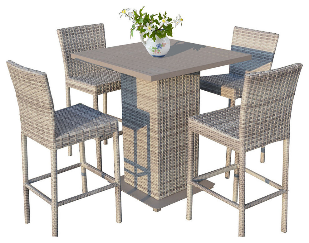 TKC Fairmont 5 Piece Patio Wicker Pub Set in Vanilla Cream   Tropical   Outdoor Pub And Bistro Sets   by Design Furnishings  Houzz