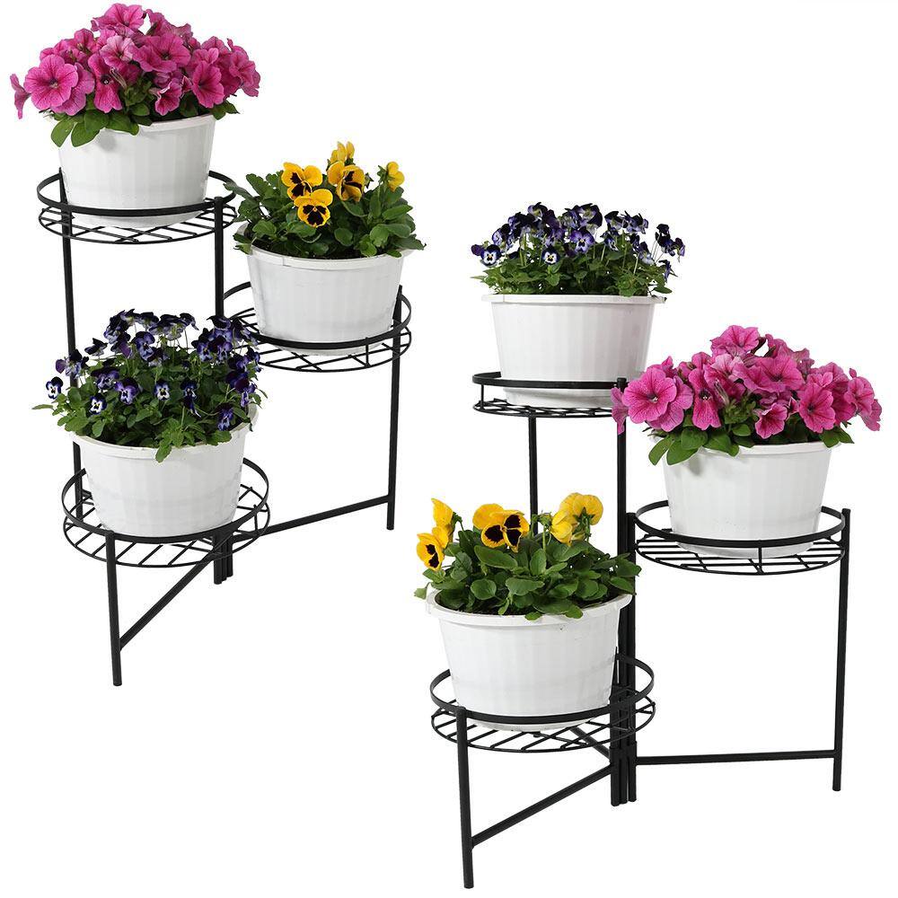 Sunnydaze Decor 22 in. Black Iron 3-Tiered Plant Stand (2-Pack) HMI-729