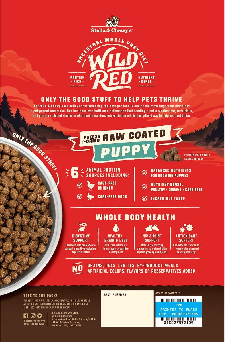 Stella and Chewy's Wild Red Raw Coated Kibble Puppy Grain-Free Prairie Recipe Dry Dog Food