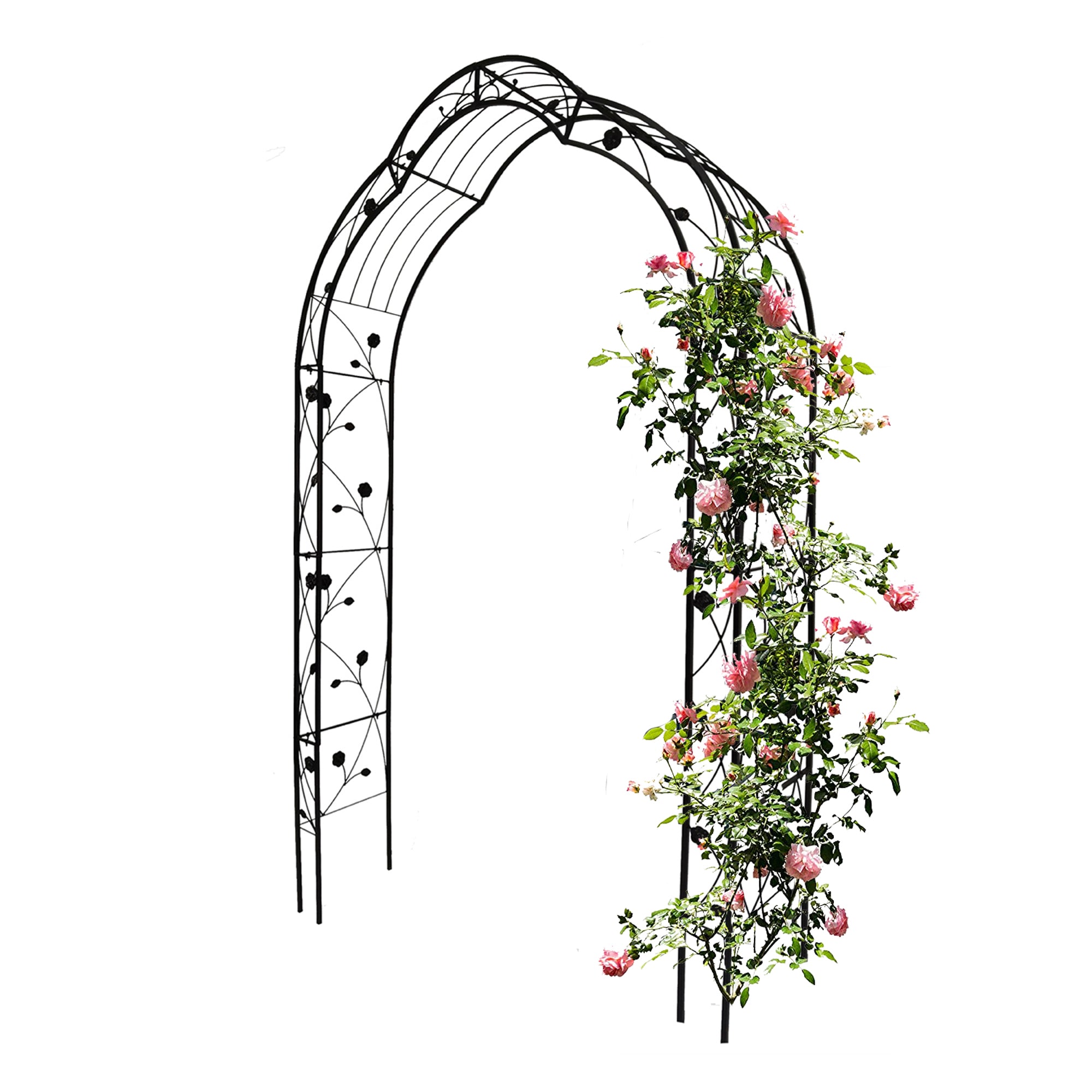 Garden Arch Trellis with Ground Stakes, Metal Archway for Climbing Plants, Black Yard Lawn Arbors and Trellises, 59