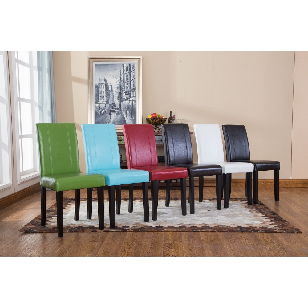 Roundhill Furniture Urban Style Solid Wood Leatherette Small Padded Parson Chairs (Set of 2)