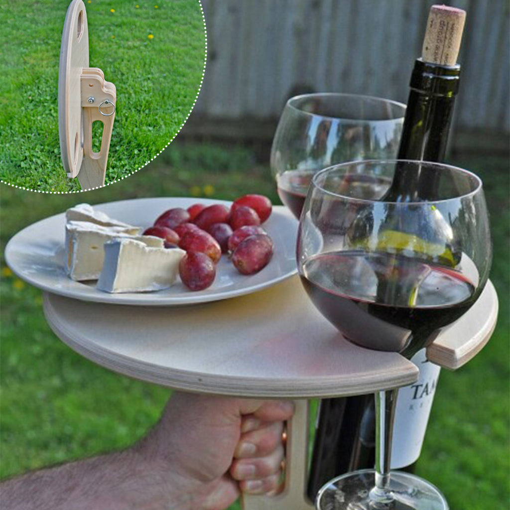 QUSENLON Outdoor Wine Table Foldable Round Desktop Mini Wooden Picnic Table Collapsible Wine Glass Rack Travel