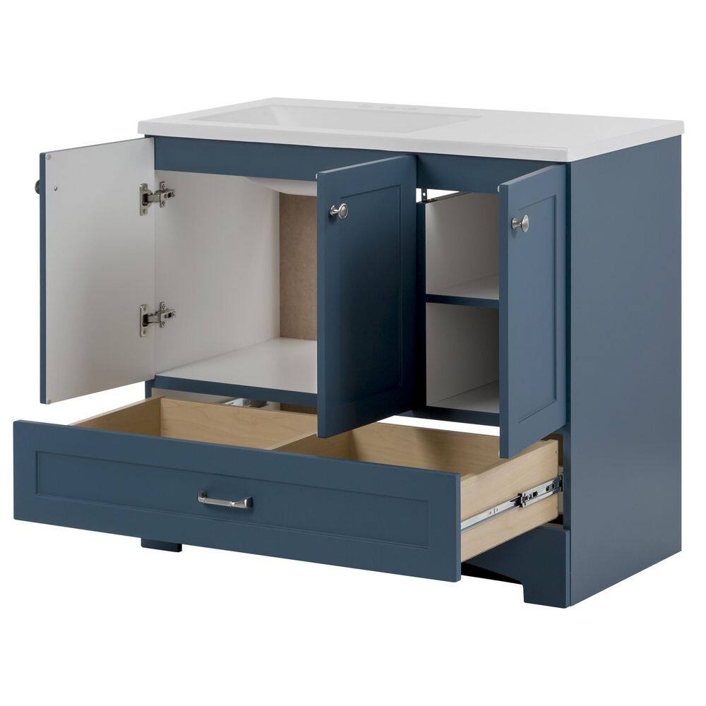 Glacier Bay Lancaster 36.25 in. W x 18.75 in. D Shaker Bath Vanity in Admiral Blue with White Cultured Marble Top B36X20321