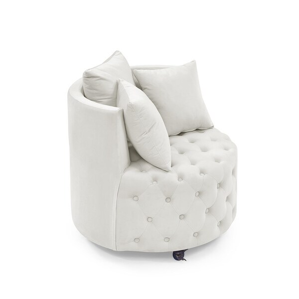 30 Round Velvet Swivel Chair with 3 Pillows and Button Tufted