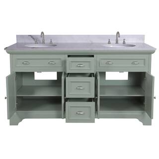 Home Decorators Collection Sadie 67 in. W x 21.5 in. D x 35 in. H Vanity in Antique Light Cyan with Marble Vanity Top in Natural White MD-V1836