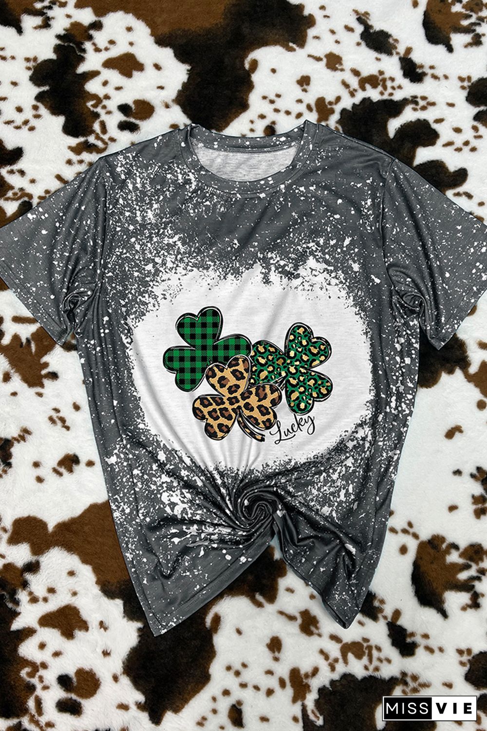 St Patricks Day Shirt,Leopard Shamrock Graphic Tee Wholesale