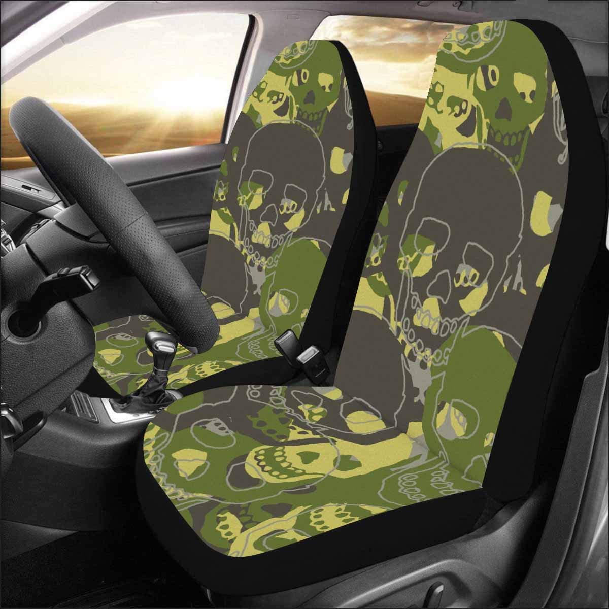 FMSHPON Set of 2 Car Seat Covers Skull Camouflage Camo Universal Auto Front Seats Protector Fits for Car，SUV Sedan，Truck