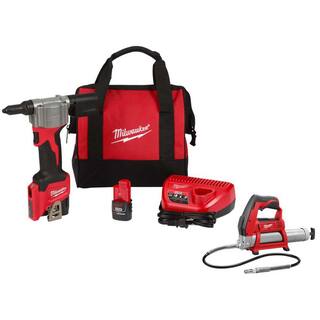 MW M12 12-Volt Lithium-Ion Cordless Rivet Tool Kit WM12 Grease Gun 2550-22-2446-20