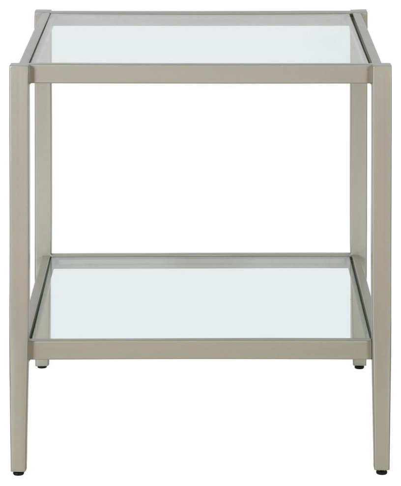 Hera 20  x27 x27Wide Square Side Table With Clear Shelf In Satin Nickel   Contemporary   Side Tables And End Tables   by BisonOffice  Houzz