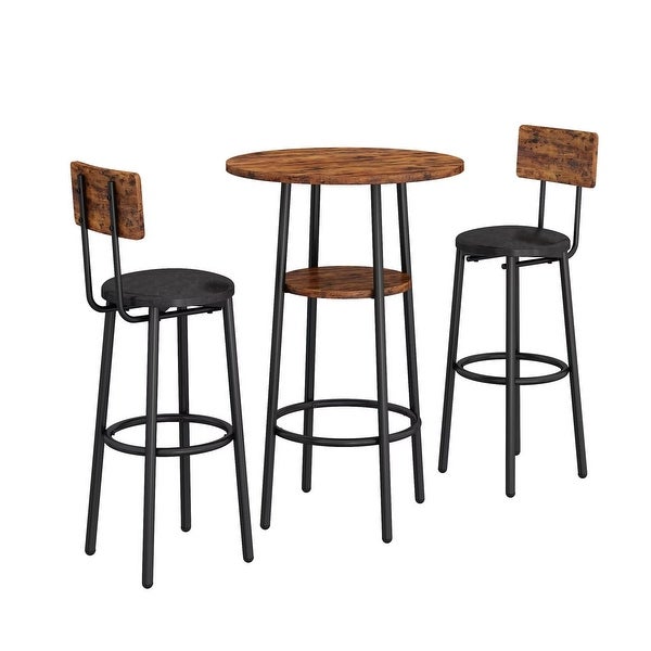 3-Piece Industrial Bar Table Set with 2 PU Leather Stools， Round Counter Height Dining Table Set for Pub， Bistro， Cafe