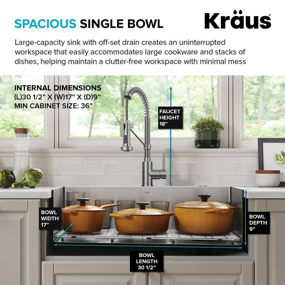 KRAUS KCH-1000 Loften All in-One 33 in. Drop In/Undermount Single Bowl 18 Gauge Stainless Steel Kitchen Sink with Pull Down Faucet