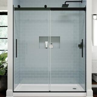 Delta Classic 500 56 in. W - 60 in. W x 71-18 in. H Sliding Frameless Shower Door in Matte Black with Clear Glass SC5S860-MB-R