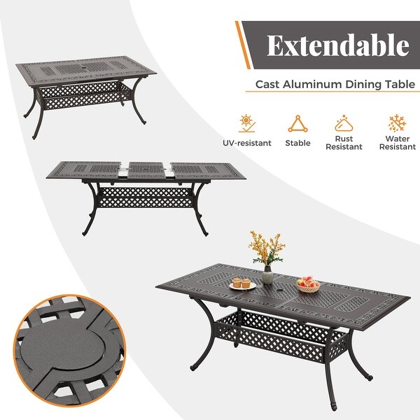 MAISON ARTS 7Piece Cast Aluminum Patio Dining Set with Expandable Rectangular Table and 6 Cast Aluminum Chairs