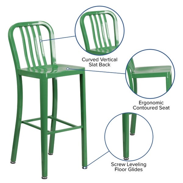 30'' High Metal Indoor-Outdoor Barstool with Vertical Slat Back