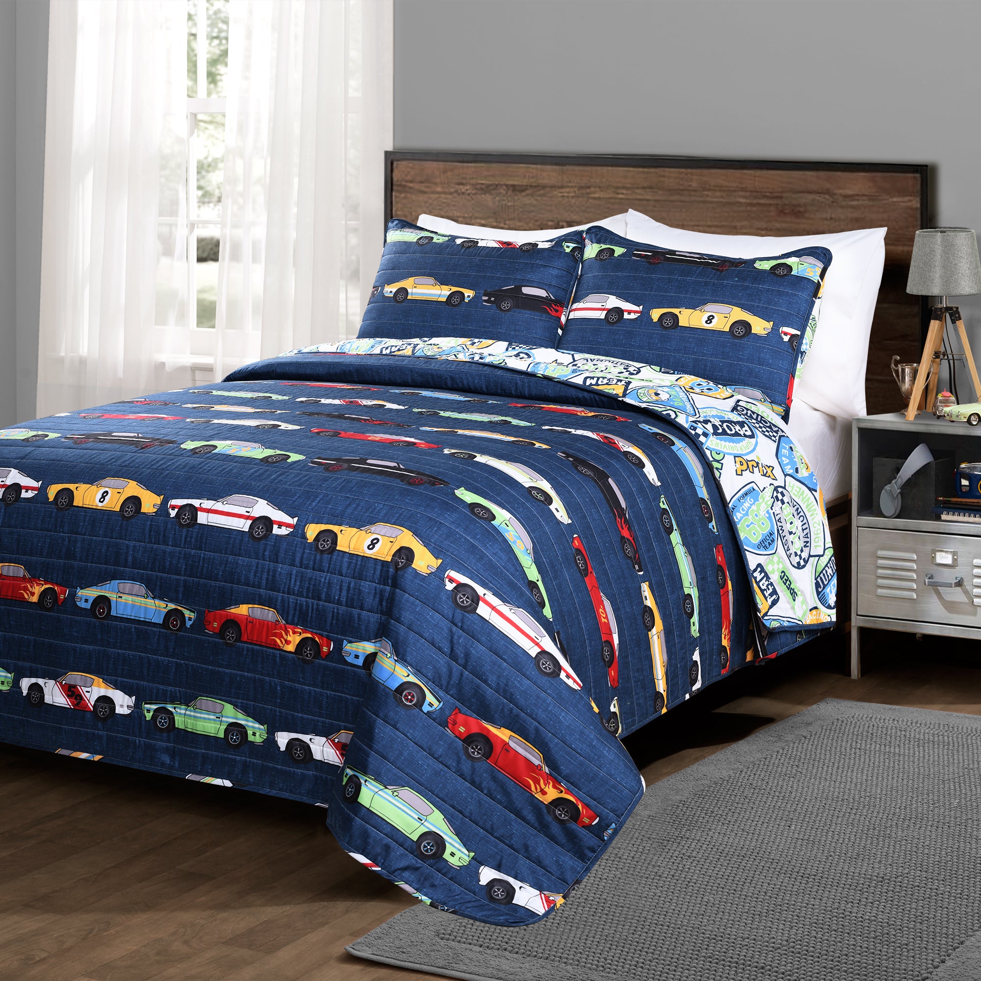 Race Cars Quilt 3 Piece Set Full/Queen Size