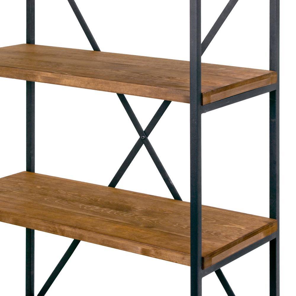 Glamour Home 67.125 in. BrownBlack Metal 5-shelf Etagere Bookcase with Open Back GHDSV-1196