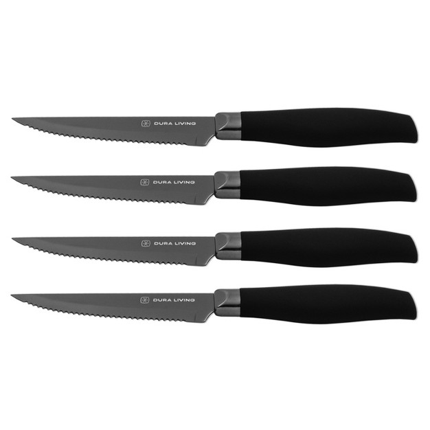 Dura Living Titan Series 4 Piece Titanium Plated Steak Knife Set With Blade Guards Black