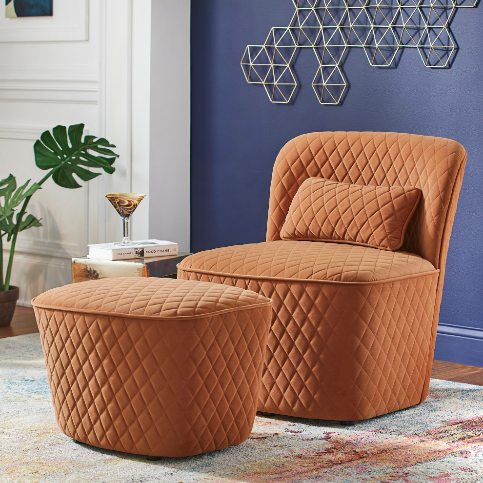 Stevenson Orange Fabric Chair and Ottoman   Contemporary   Armchairs And Accent Chairs   by Inspire Q  Houzz