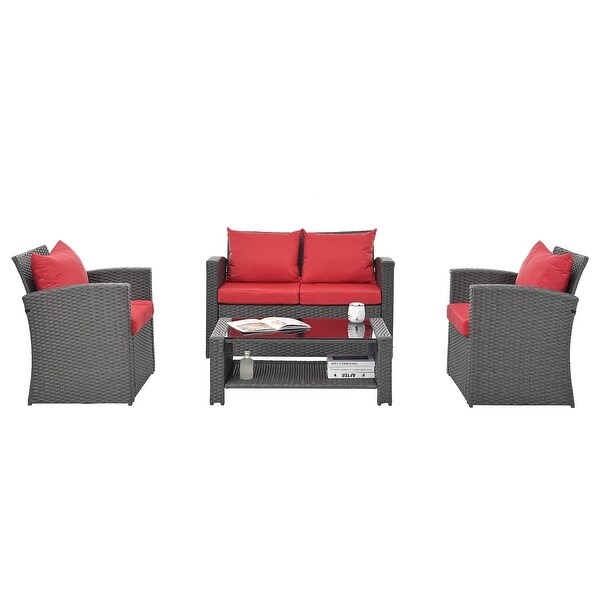 Red 4Piece Outdoor Patio Furniture Conversation Set