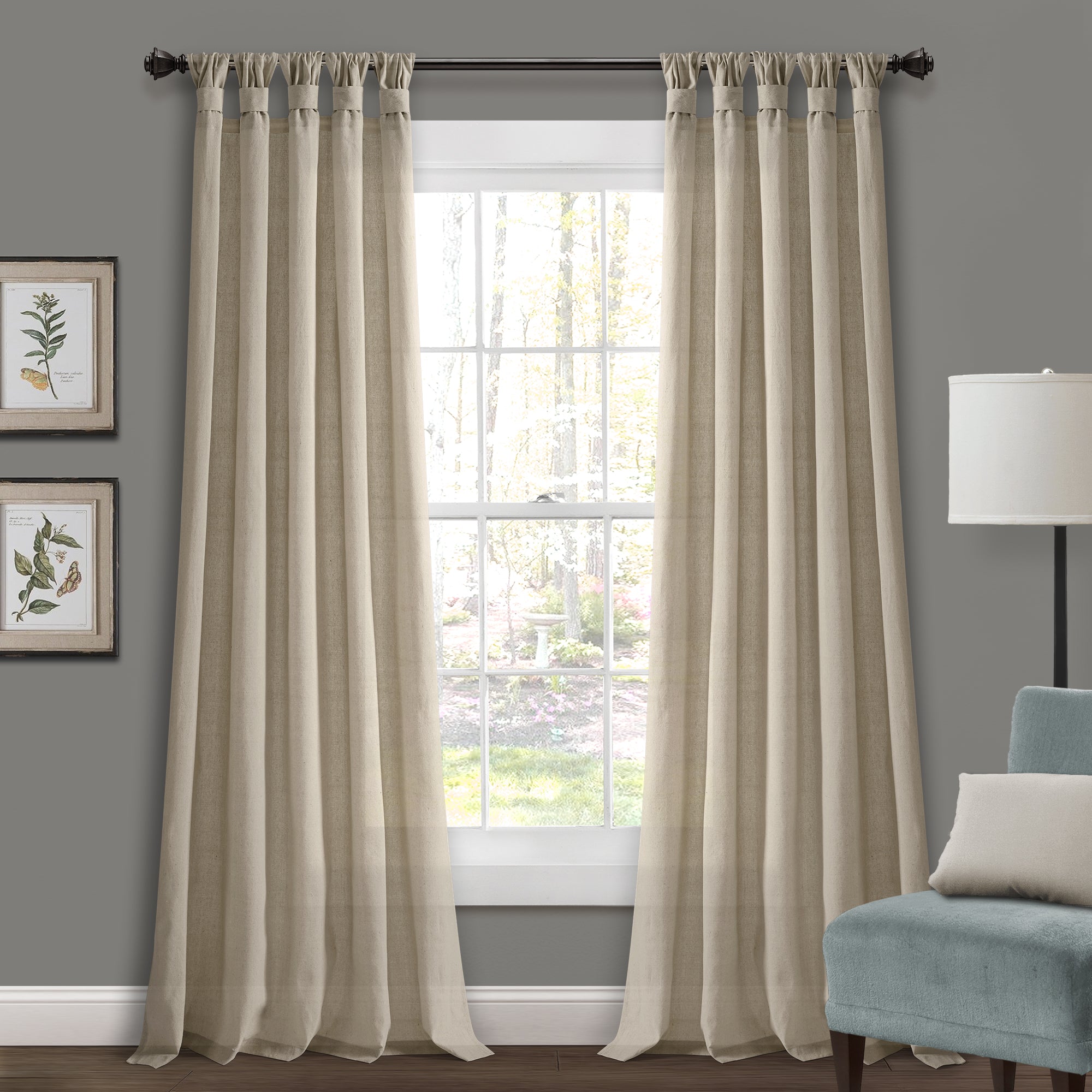 Burlap Knotted Tab Top Window Curtain Panel Set