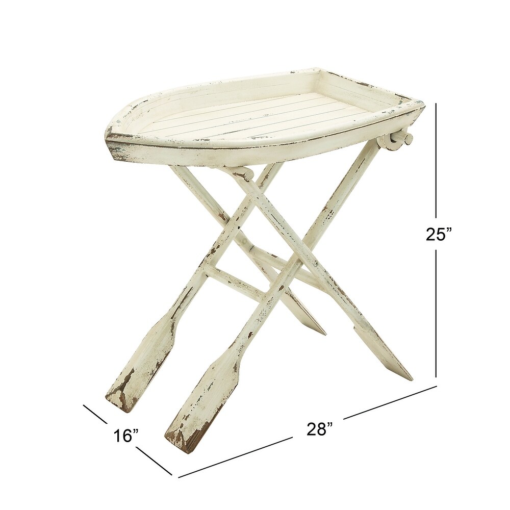 White Wood Coastal Accent Table with Oar Inspired Legs