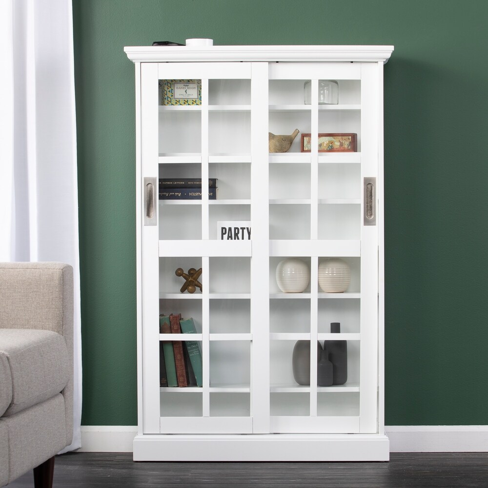 SEI Furniture White Sliding Door Media Cabinet