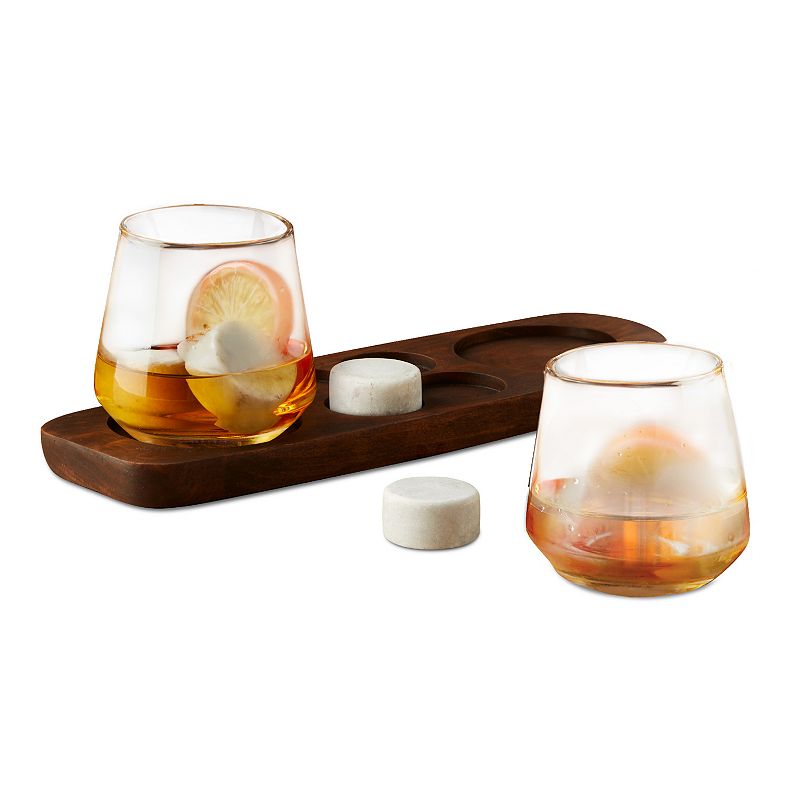 Hammer and Axe Whiskey Stones and Tray Glass Set