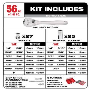 MW 38 in. and 14 in. Drive SAEMetric Ratchet and Socket Mechanics Tool Set with PACKOUT Case (106-Piece) 48-22-9486