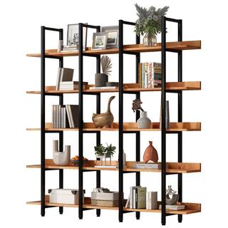 aisword Vintage Industrial 5 Tier Ladder Bookcase Open Bookshelf MDF Board Black Metal Frame - Black Frame Brown Board WF30093PBH5AAB