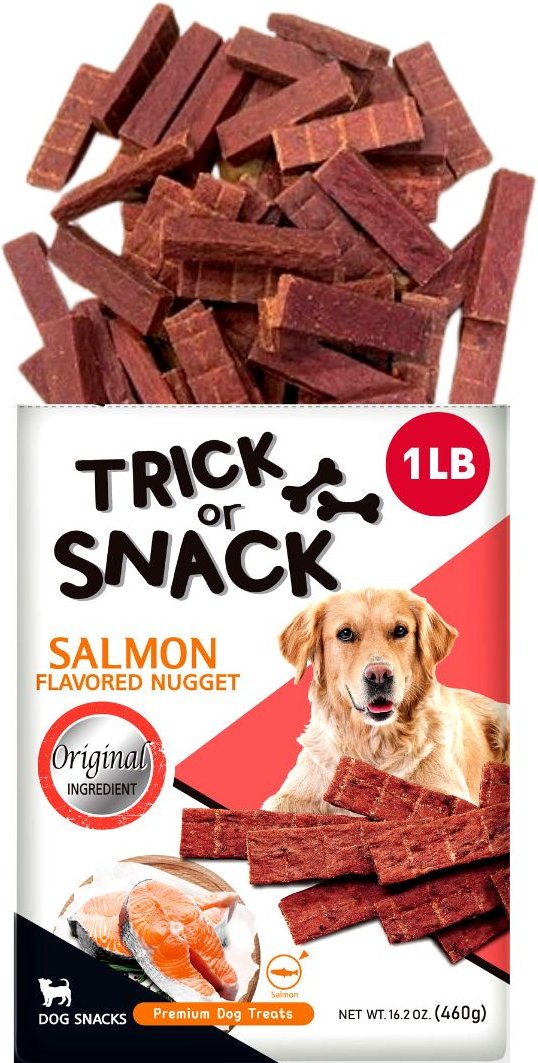 Trick or Snack Natural Smoked Delicious Soft Tender Nutritious Healthy Salmon Jerky Dog Treats， 1-lb bag