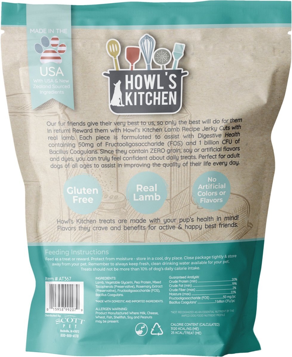 Howl's Kitchen Lamb Jerky Cuts Dog Jerk Treat， 6.5-oz bag