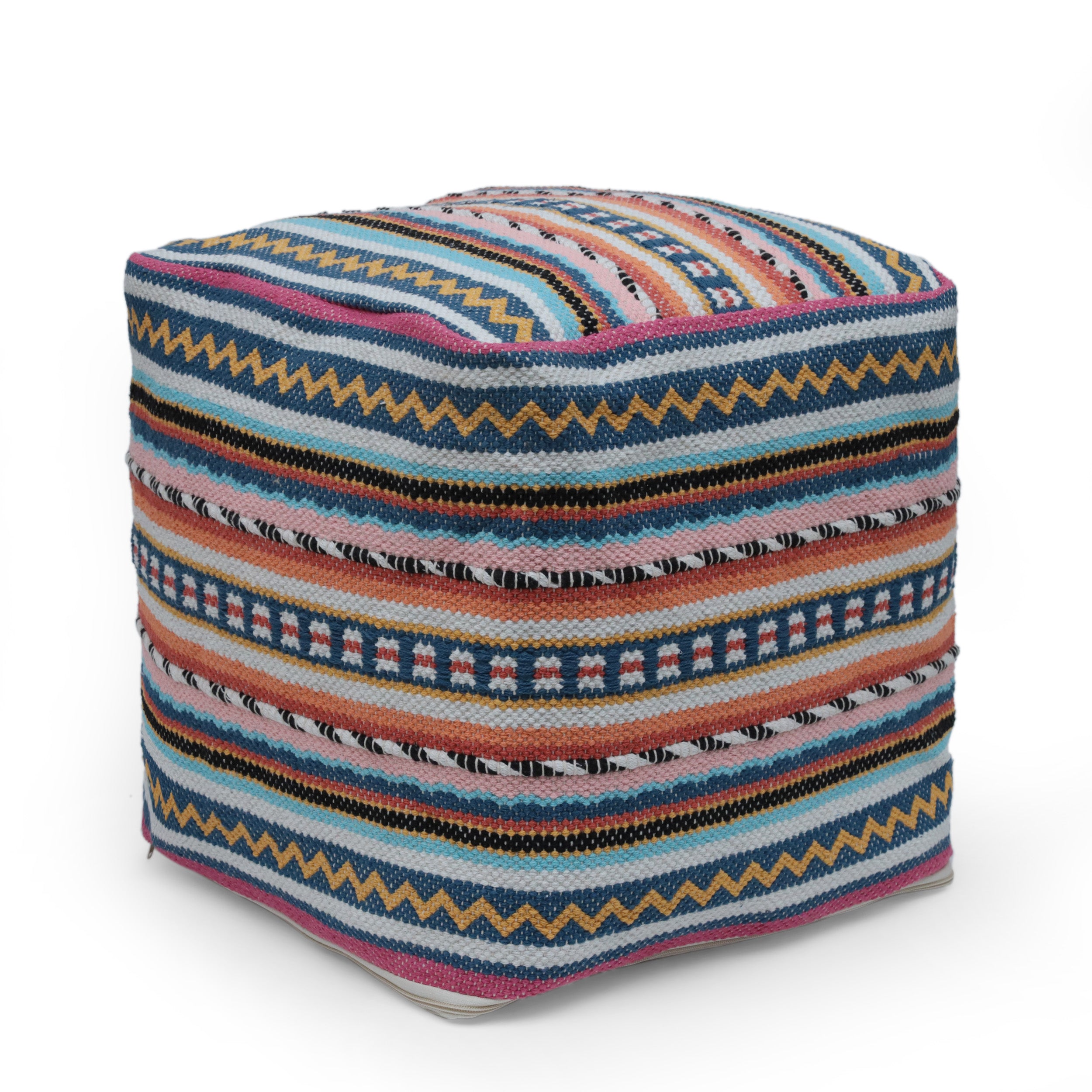 Hilliard Boho Handcrafted Peruvian Print Cube Pouf