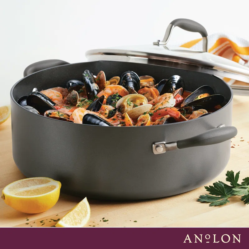 Anolon 82825 Advanced Hard Anodized Nonstick Stock Pot/Stockpot with Lid， 7.5 Quart， Gray