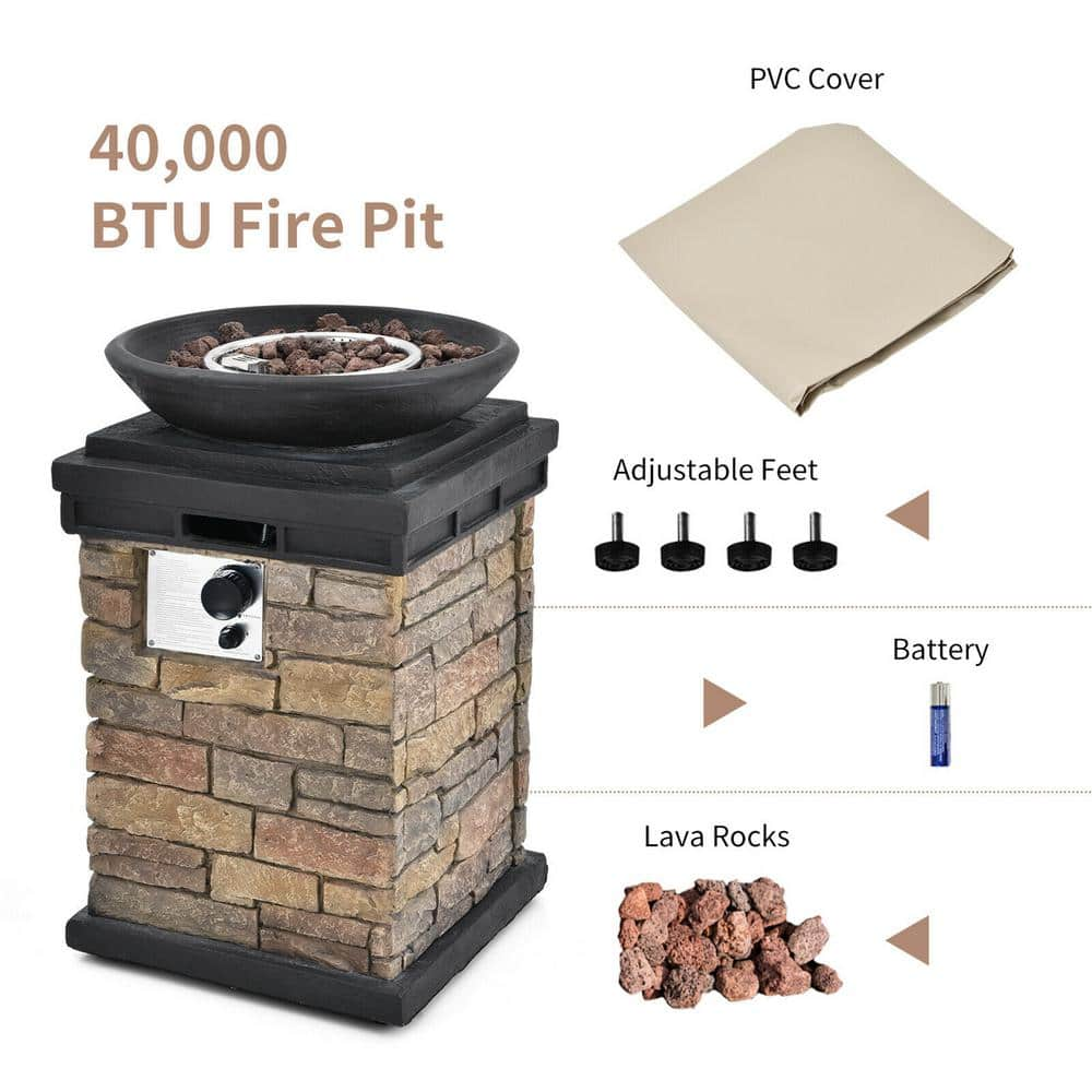 Gymax 40,000 BTU Burning Fire Bowl Column Propane Patio Yard with Lava Rocks GYM08274