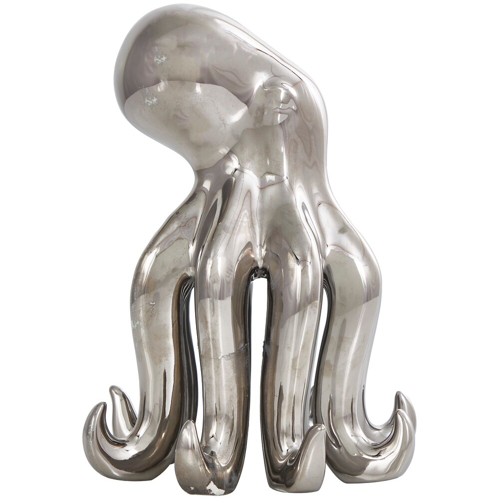 Silver Ceramic Tall Standing Octopus Sculpture