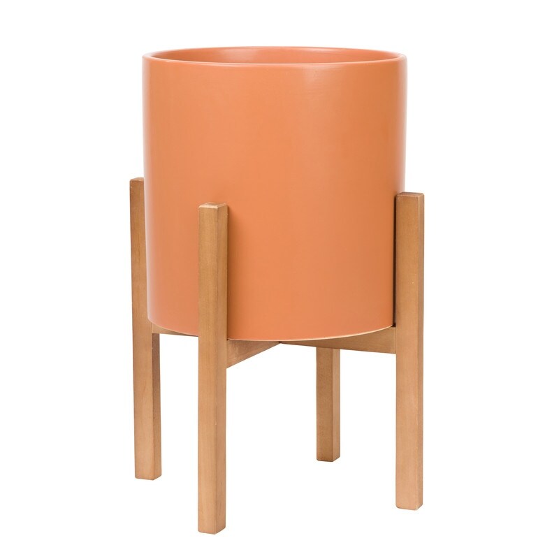 Liam Modern Ceramic Planter with Wood Legs