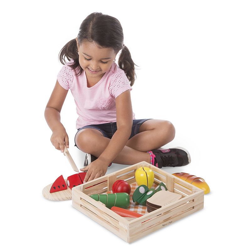 Melissa and Doug Cutting Food - Play Food Set With 25+ Hand-Painted Wooden Pieces， Knife， and Cutting Board