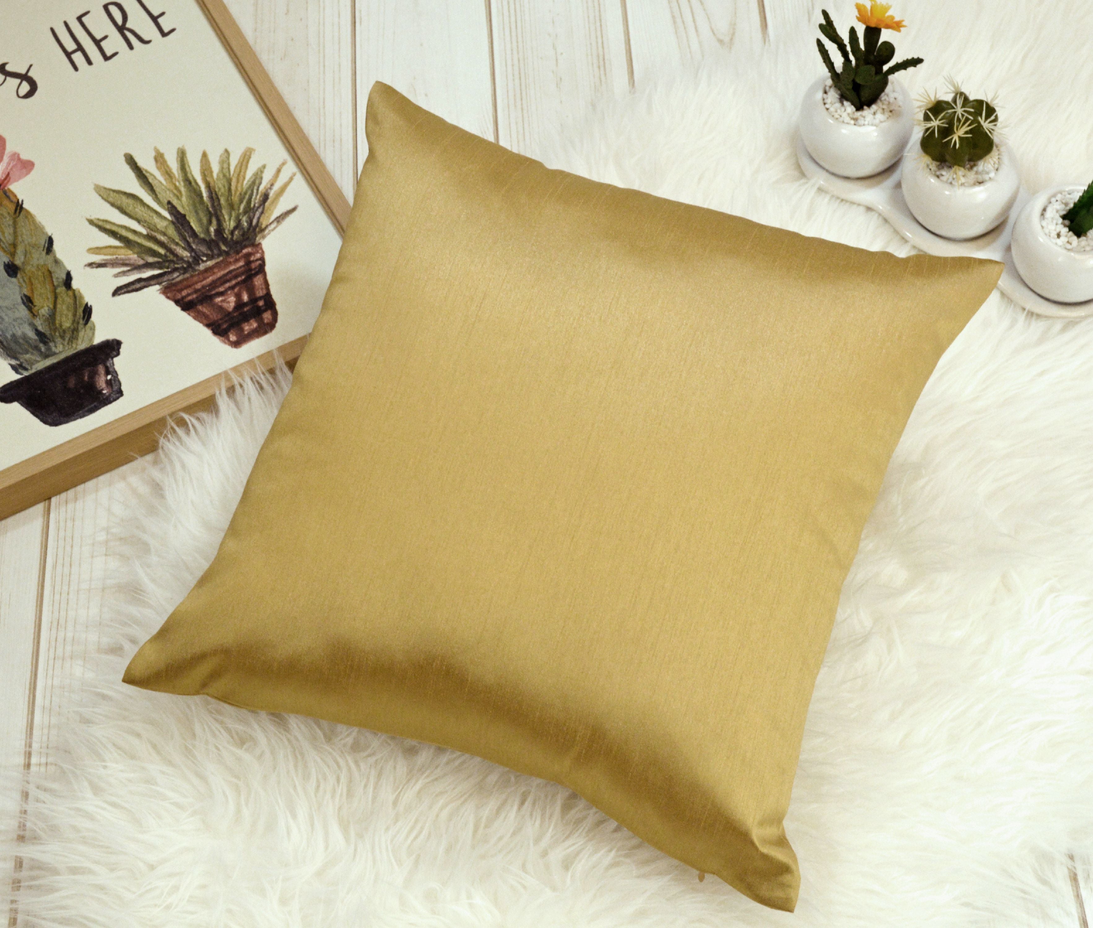 Aiking Home Solid Faux Silk Decorative Throw Pillow COVER 22 by 22 - Brass