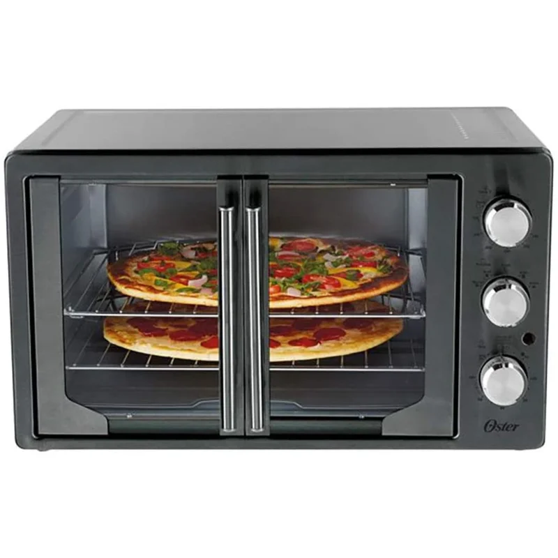 Oster 31160840 Extra Large Single Door Pull French Door Turbo Convection Toaster Oven with 2 Removable Baking Racks， Metallic and Charcoal