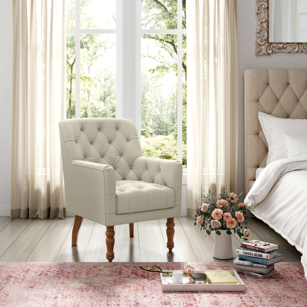 Rustic Manor Aadya Accent Chair Upholstered  Linen   Traditional   Armchairs And Accent Chairs   by Inspired Home  Houzz