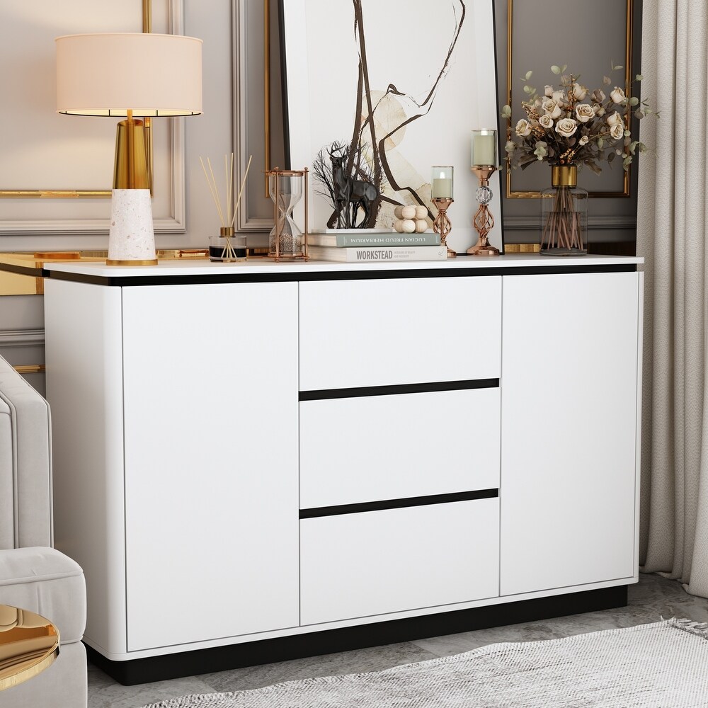 White/Black Accent Sideboard Contemporary Storage Cabinet for Any Room   55.1“W