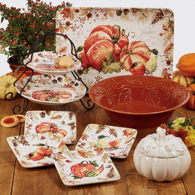 X 12 quot Earthenware Harvest Splash Serving Platter Orange Certified International