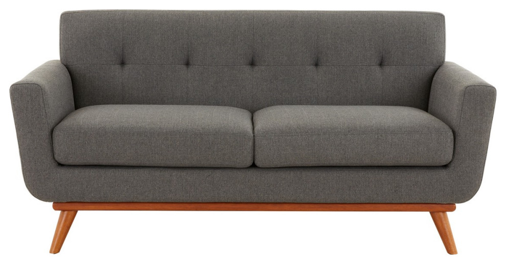 Safavieh Couture Opal Linen Tufted Loveseat   Midcentury   Loveseats   by Safavieh  Houzz