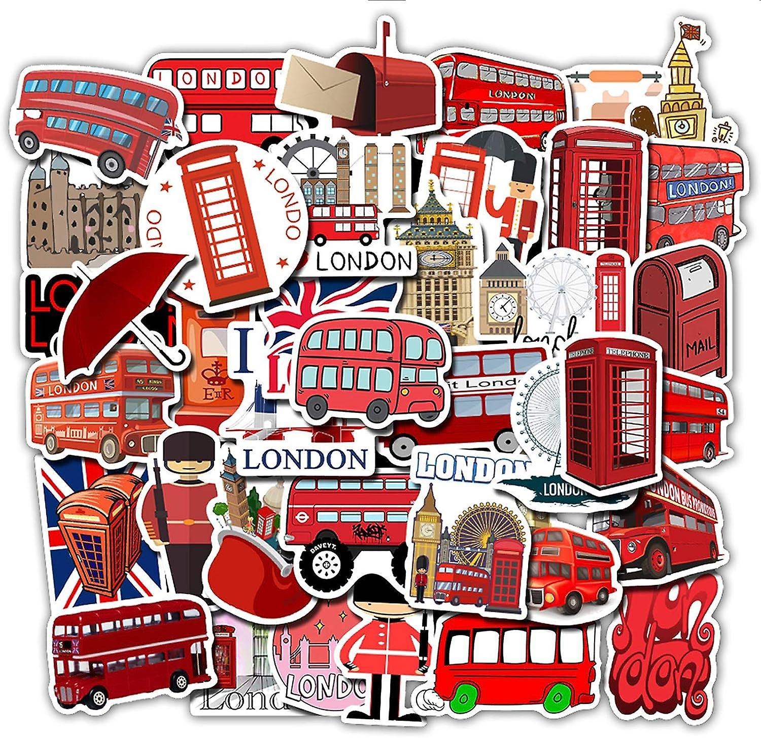 British London Stickers 50 Pcs， Union Jack Vinyl Decal， Waterproof Sticker Pack Perfect For Water Bottle， Laptop， Hydro Flask， Macbook， Phone