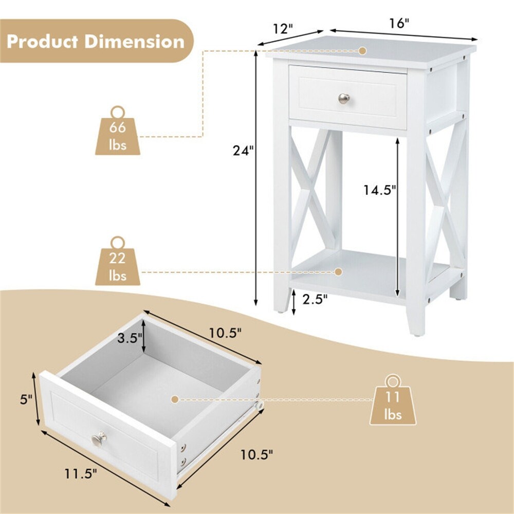 Sofa Side End Table with Drawer and Shelf