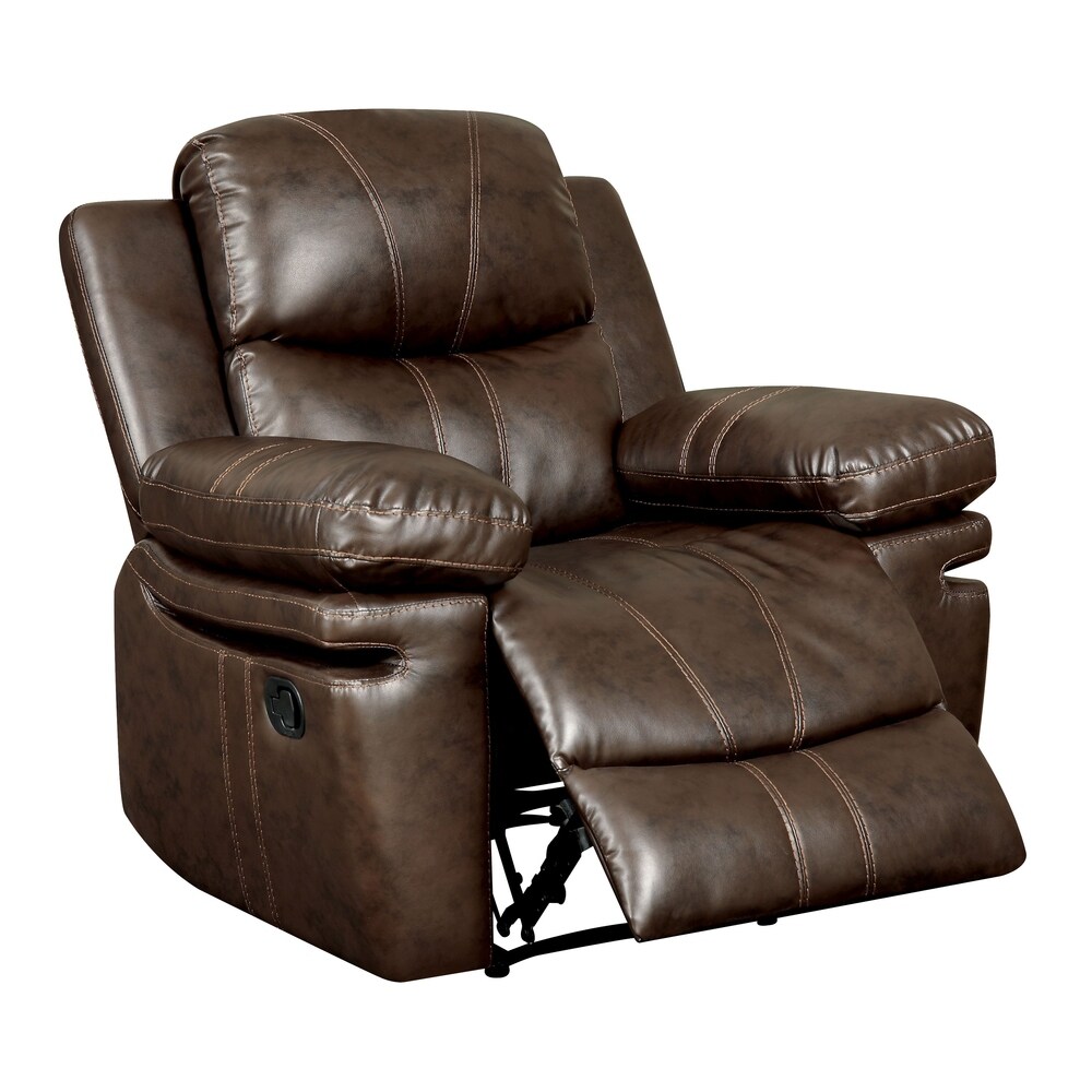 Eliv Transitional Brown Faux Leather 3 Piece Reclining Sofa Set with USB by Furniture of America