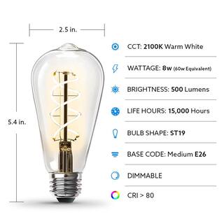 Feit Electric 60-Watt Equivalent ST19 Dimmable Spiral Filament Clear Glass E26 Vintage Edison LED Light Bulb Warm White (4-Pack) ST1960SCLLEDHDRP4