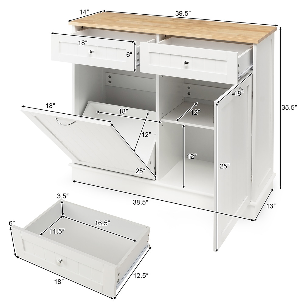 Wooden Kitchen Trash Cabinet Tilt Out Bin Holder w/ Storage Shelf