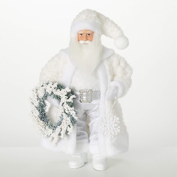 19.5H Sullivans Christmas Frosty White Santa Figurine，WhiteSilver